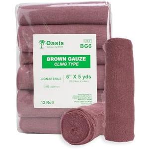 Generic Brown Gauze Rolls Pack of 12, Bandage Roll, 100% Cotton, 6” x 5 Yards, Cling Gauze Wrap for Effective Wound Care & Comfort