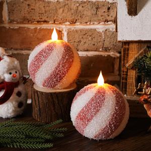 Baquler Set of 2 Christmas Candy Light Indoor Flameless Candles LED Candy Cane Light Xmas Red and White Glitter Ball Battery Operated Candles for Xmas Gift Holiday Party Room House Home Table Decor