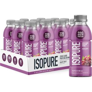 Isopure Zero Carb 32g Clear Protein Ready-to-Drink, Whey Protein Isolate, Grape Frost, 12 Pack (Packaging May Vary) (EXP 12/10/26)
