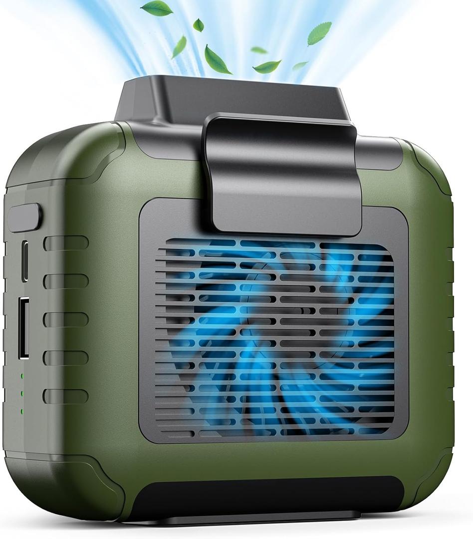 Portable Mini Waist Fan Rechargeable with 23H Working Time, 6200 RPM Strong Airflow, 3 Speed Levels, Belt Shirt Fan Clip on Waist Portable Cooling device for Blue Collar,Outdoor Working,Jobsite (Olive Green)