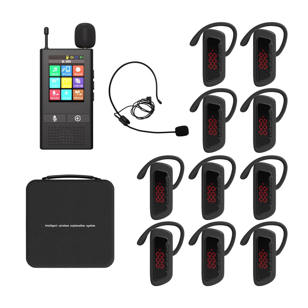 PANDAAR Tour Guide System, Wireless Tour Guide Headsets for Church/Museume/Tour Group, 2.4" Touch Screen, 656ft Range, 21 Slot Charging Base, 24H Battery(2 Transmitter & 20 Receivers)
