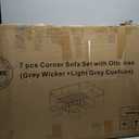 IDEALHOUSE 7 Pieces Outdoor Dining Set,Patio Sectional Sofa Conversation Set All Weather Wicker Rattan Couch Dining Table & Chair with Ottoman (Grey Rattan + Grey Cushions)