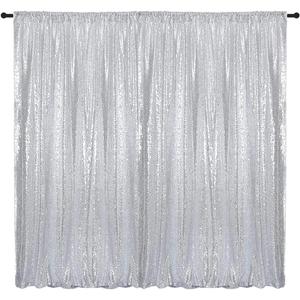 Silver Sequin Backdrop Curtains 8FTx8FT 1 Sequin Backdrop Curtains Panel Sparkly Background Drapes Glitter Photo Background for Wedding Baby Shower Stage Decorations