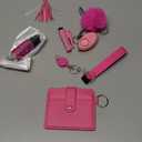 Wristlet Keychain Set with Wallet Card Holder and Pom pom Airtag Keychain Accessories for Women