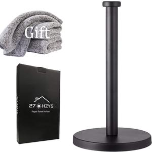 Black Standing Paper Towel Holder for Kitchen& Bathroom Countertop,Under Counter, Table Or BBQ, Standard or Jumbo-Sized Roll Paper (with Stainless Steel Base)