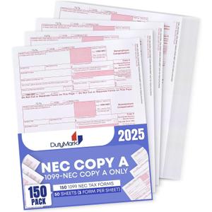 1099 NEC Copy A Income Forms, Federal Approved Lazer Tax Forms, Compatible with QuickBooks and Accounting Software, RED Copy A ONLY, 150 Pack (50 Sheets, 3 Forms Per Sheet)