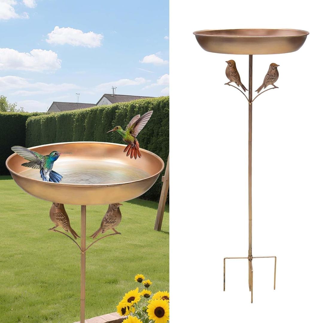 Metal Bird Bath for Outdoors-5 Pronged Base and Detachable Metal Stake, Removable 12" Dia Birdbath Bowl, Easy to Clean and Durable Birdbaths for Garden Yard Lawn Decor