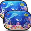 ABSOFINE Car Window Sun Shades for Baby Kids 2 Pack 19"x14", Ocean World Window Shades Sun Blocker Cover, Baby Car Shades for Back Windows with 8 Suction Cups and Storage Bag, Anti Glare & UV