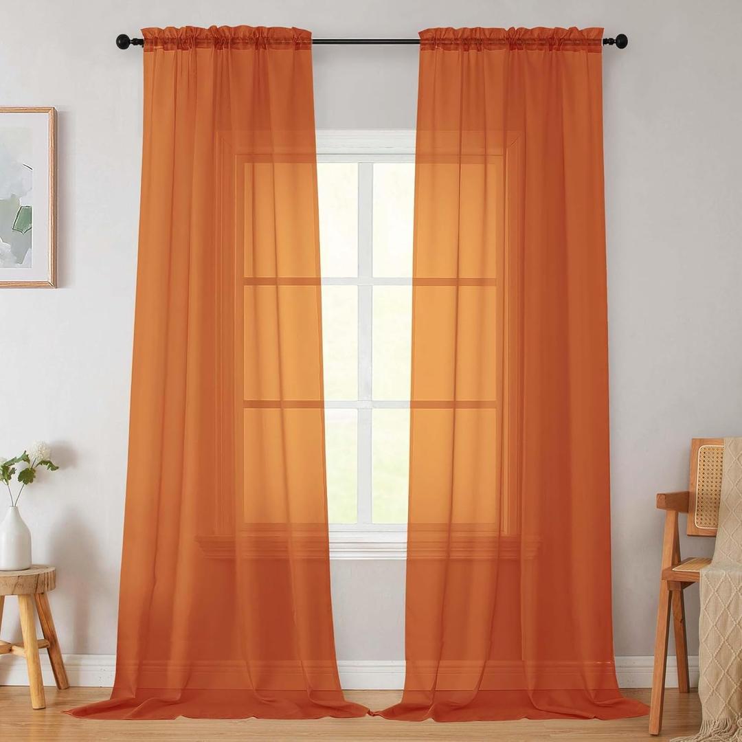 Orange Sheer Curtains for Bedroom Living Room 96 Inches Long 2 Panels, Modern Airy Soft Lightweight Rod Pocket Light Filtering Sheer Curtains Drapes, Orange, Each 42" Wx96 L Inch
