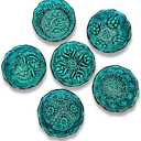Handmade Decorative Turkish Ceramic Mini Pinch Bowls Set of 6 Small Dipping & Serving Sauce Bowls, Green Charcuterie Accessories, Hand-Painted Floral Pattern Snack Dishes for Kitchen & Table Decor