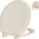 Angol Shiold Quiet-Close Molded Wood Toilet Seat with Non-Slip Adjustable Hinges, Anti-Pinch Bumpers, Easy Install & Clean (Bone, Round 16.5''）