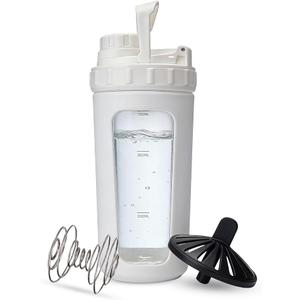 26oz Glass Protein Shaker Bottle, Stainless Steel Mixing Ball & Silicone Sleeve, Odorless, Leak-Proof, BPA-Free, Ideal for Smoothies & Workout Drinks(Frost White)