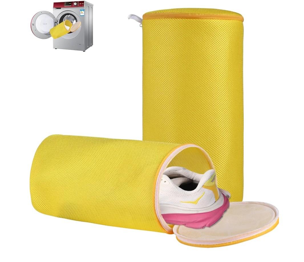 Shoe Washing Machine Bag, Laundry Shoe Bag for Washer and Dryer, Yellow Sandwish Mesh, 2L(8x15in) Pack of 2