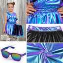 Perfashion Girls Metallic Wrap Skirt Sparkly Dance A-Line Elastic Waist Skirt with Sunglasses 3-13 Years (Blue-454)