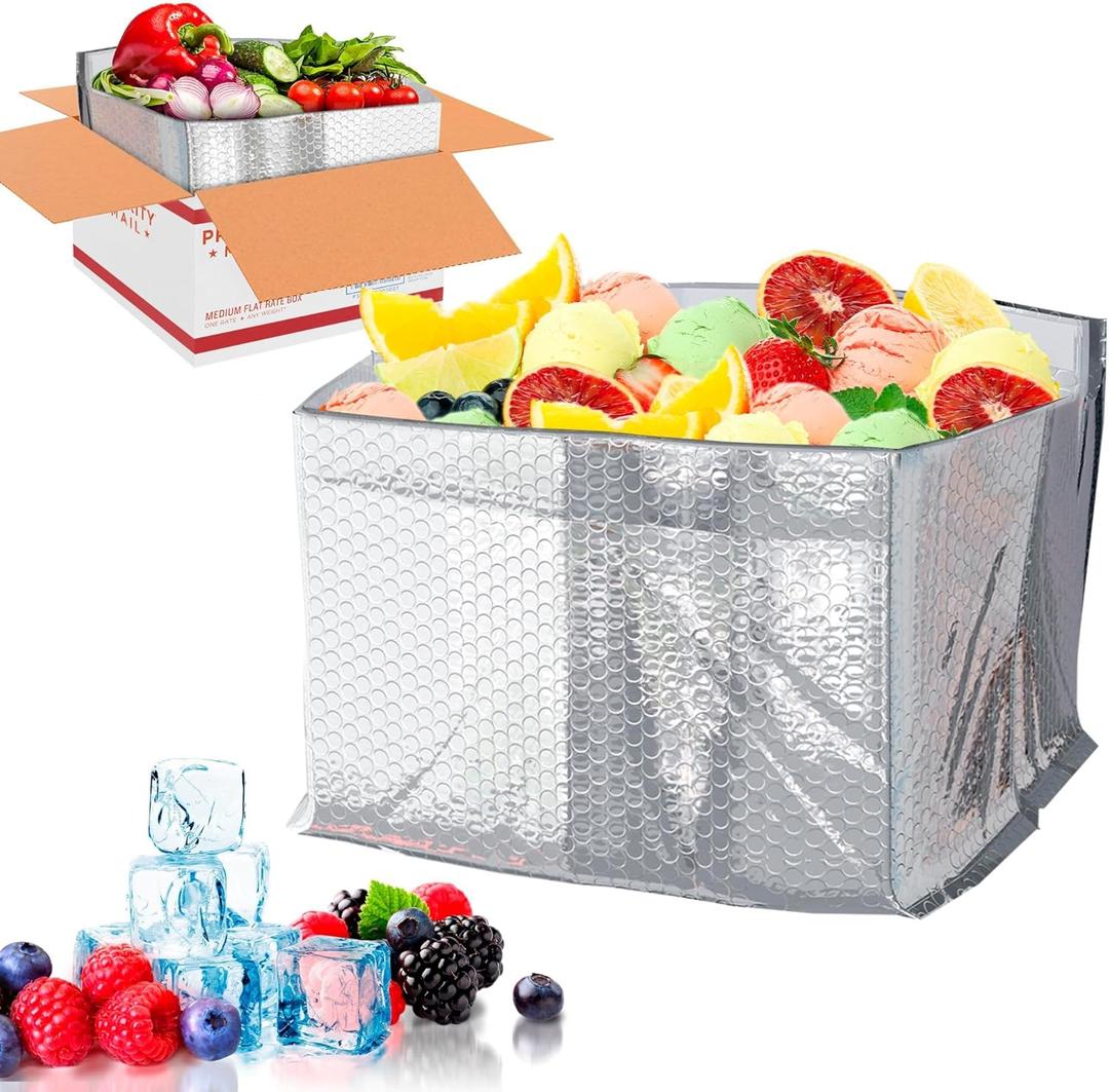 ABC 50 Pack Double Layer Foil Insulated Box Liners 11 x 8.5 x 5.5 inch. Silver Insulated Shipping Boxes for Frozen Food, Odorless Insulated Containers. Fits USPS Medium Flat Rate Box