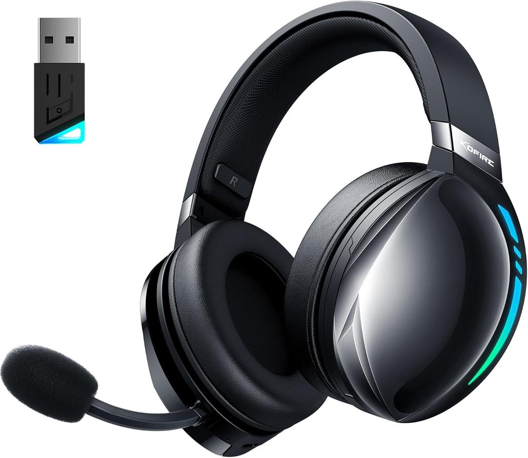 UG-06 Wireless Gaming Headset, 2.4GHz Bluetooth Gaming Headphones with Noise Cancelling Microphone, 3D Stereo Sound, 65Hr Battery Life Headset for PS5, PS4, PC, Switch, Mac, RGB Light (Blcak)