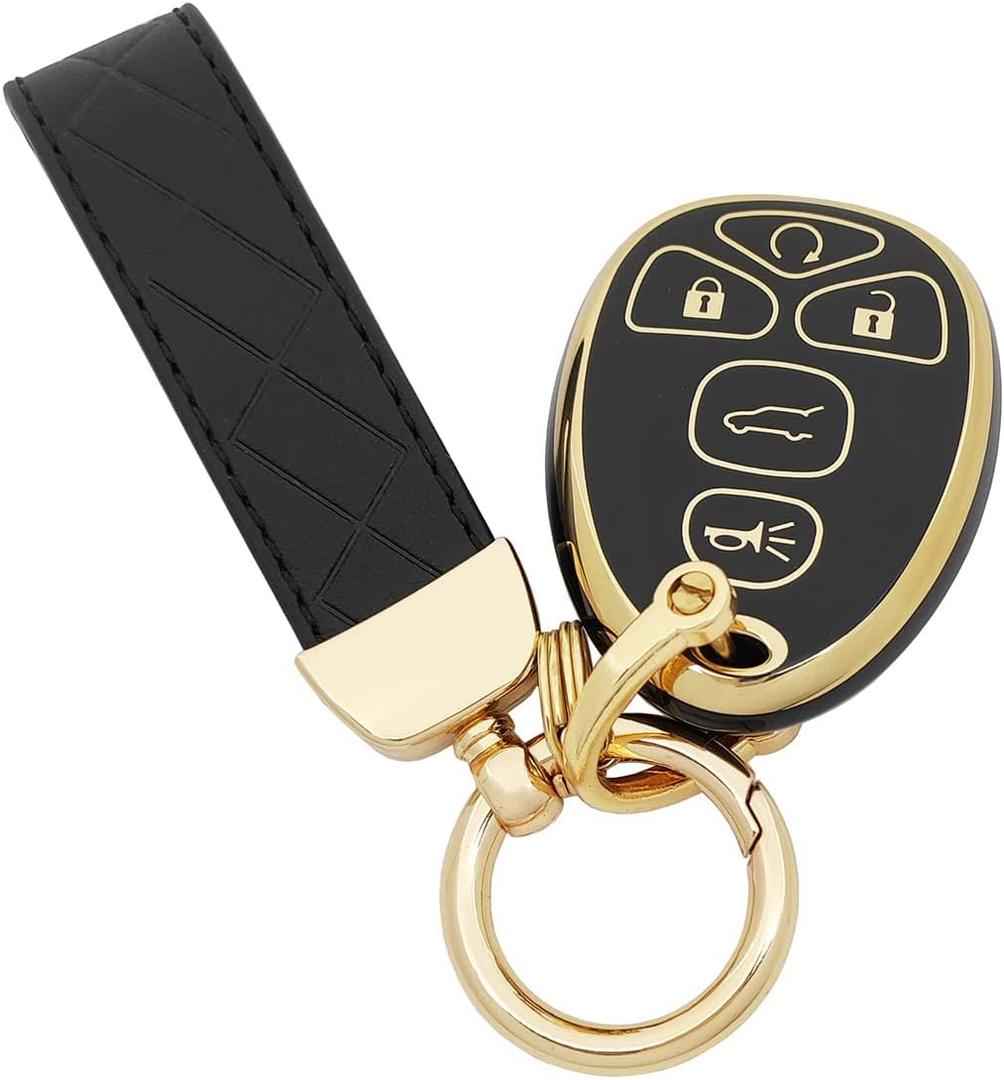 TPU Protective Key Fob Cover Case Compatible with GMC Acadia Yukon Cadillac Escalade SRX Chevy Suburban Tahoe Traverse Buick Enclave Pontiac Torrent Key Fob (Black)