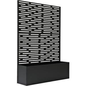 Oakland Living 6 ft. X 4 ft. Black Freestanding Metal Privacy Screen Room Divider with Flower Box