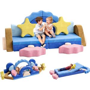 CoziBB 24Pcs Modular Kids Play Couch, Toddler Couch with Convertible and Multifunctional Foam for Inspiring Child Creativity, Kids Couch for Playroom Bedroom - Sea Theme