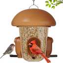 LONA Bird Feeders for Outdoors Hanging  3 Separate Compartments, 3 Feeding Ports, Weatherproof Dome & 3 Ways to Hang, Large Capacity for Cardinals/Finches (Brown (Normal)
