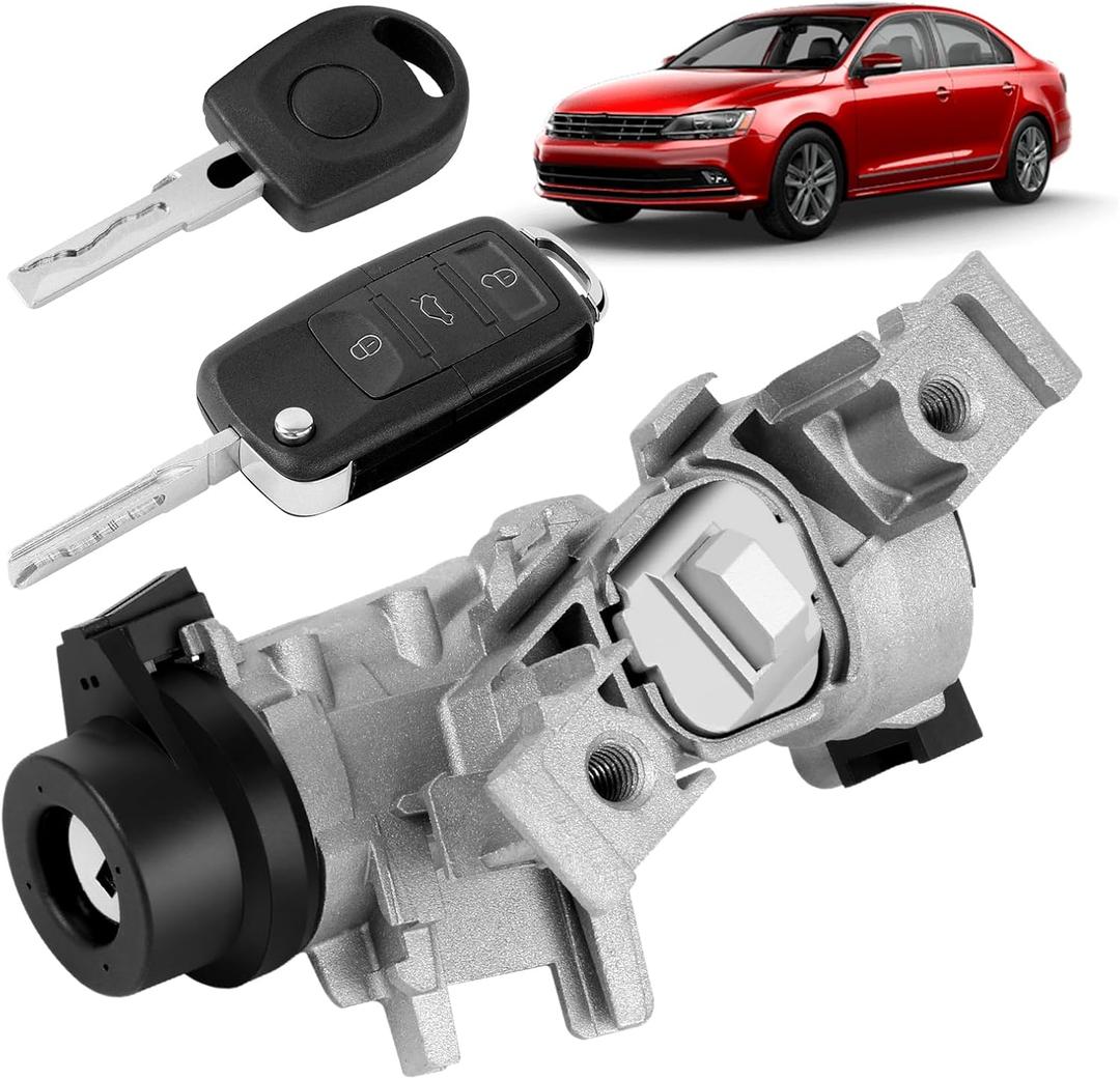 Ignition Switch Lock Cylinder Assembly, Fits for VW Jetta 2006-2018 Eos 2007-2011 Golf 2004-2011 Rabbit 2006-2009 Tiguan 2008-2011, with Intelligent Key Shell Replace 1K0905851B