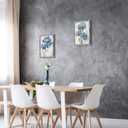 Blue Flower Wooden Artwork Framed: Bloom Wall Art Floral Painting Print for Dining Room (11''W x 16''H x 2 PCS, Multiple Sizes/Material)