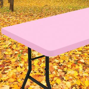 Smiry Rectangle Tablecloth, Elastic Fitted Flannel Backed Vinyl Tablecloths for 4ft Folding Tables, Waterproof Wipeable Table Covers for Indoor, Outdoor, Picnic and Camping (Pink, 24"x48")
