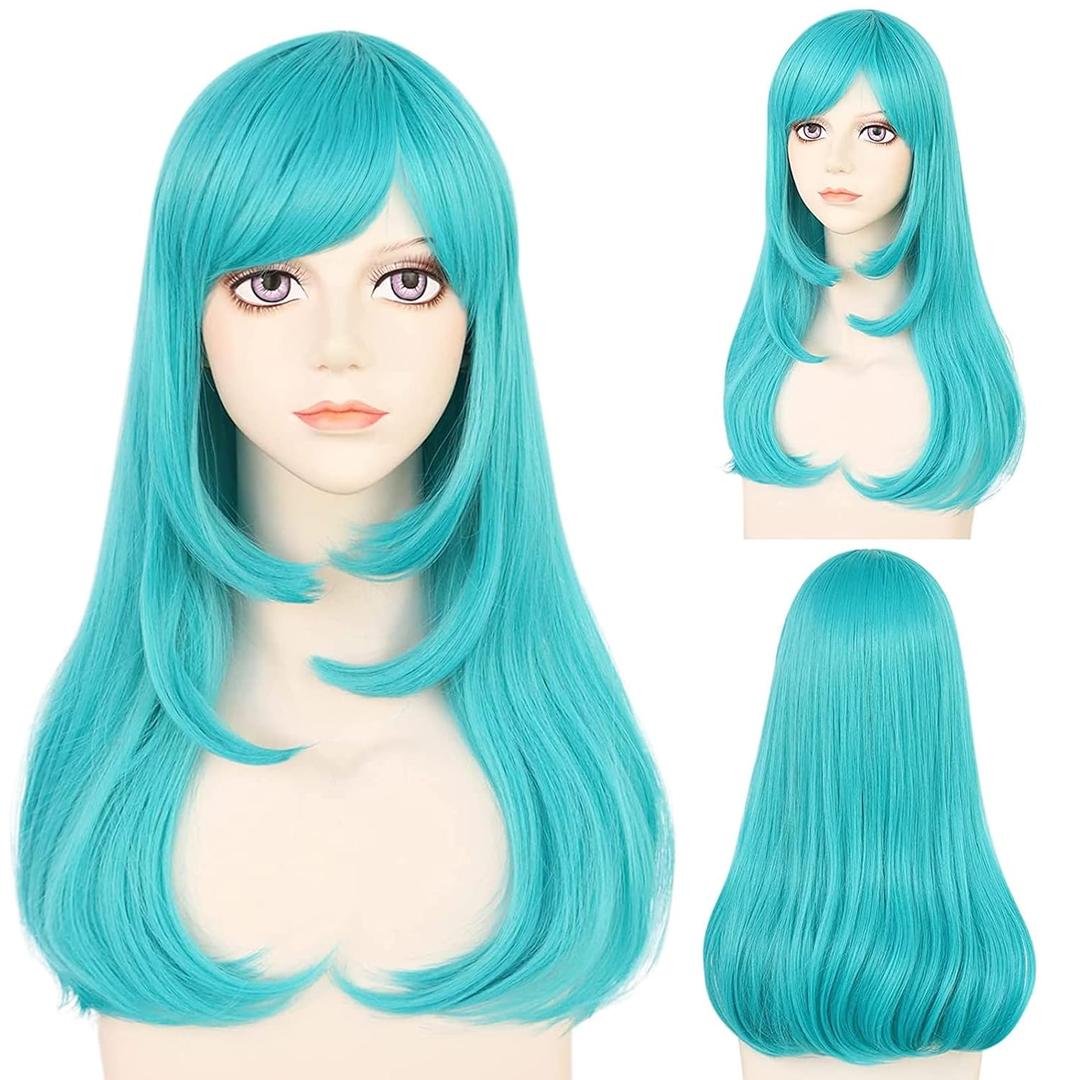 JoneTing Teal Wig Bluish Green Cosplay Wig for Women Medium Length Hair