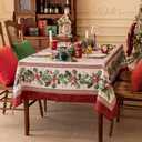 Softalker Christmas Jacquard Rectangle Tablecloth, Winter Vintage Holly Waterproof Table Cloth, Xmas Farmhouse Fabric Table Cover for Holiday, Dining, Party Decor, DHHolly 60 x 120 Inch