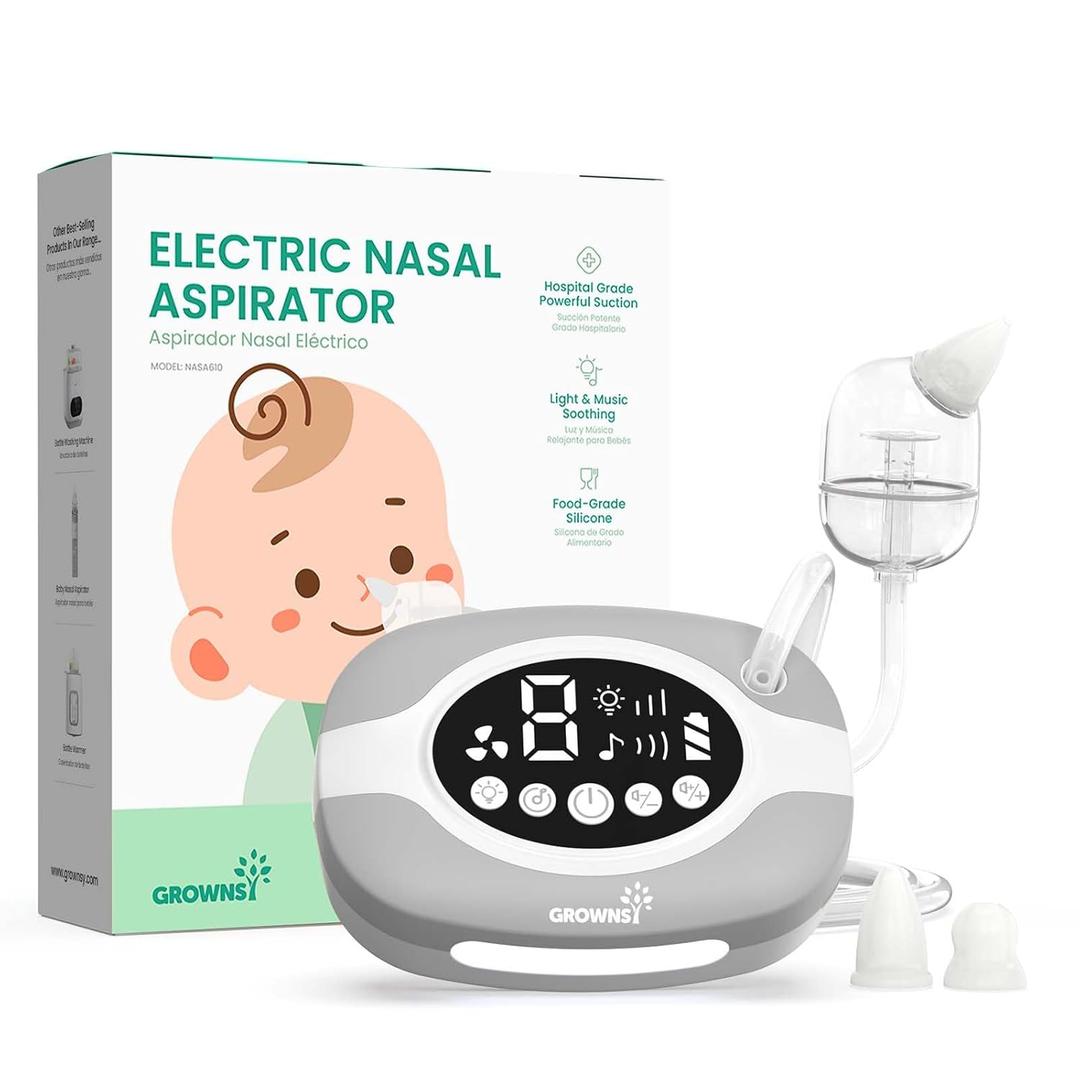 GROWNSY Electric Nose Suction for Baby, Hospital-Grade Nasal Aspirator with Night Light,Soothing Lullabies, Baby Nose Sucker with 9 Adjustable Suction Levels (Standard, Grey)