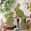 LemonRoad 3 Pcs Green Moss Easter Bunny Decor Soft Plush Rustic Rabbit Statues for Spring Table Centerpiece, Tiered Tray, Home Office Indoor Outdoor Easter Decorations