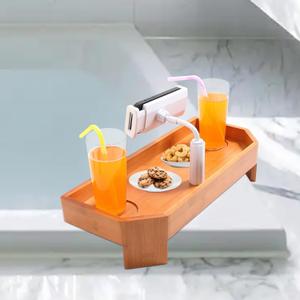 Bamboo Hot Tub Tray Table with Adjustable Nonslip Phone Holder, Bath Table Tray Drink Holder for Spa Bathtub, Hot Tub Accessories for Adults, Relaxing Must Have Bath Caddy