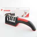 4-in-1 Kitchen Knife Sharpener, Professional Grade with Tungsten Steel and Ceramic Slots, Scissor Sharpening, Black/Red