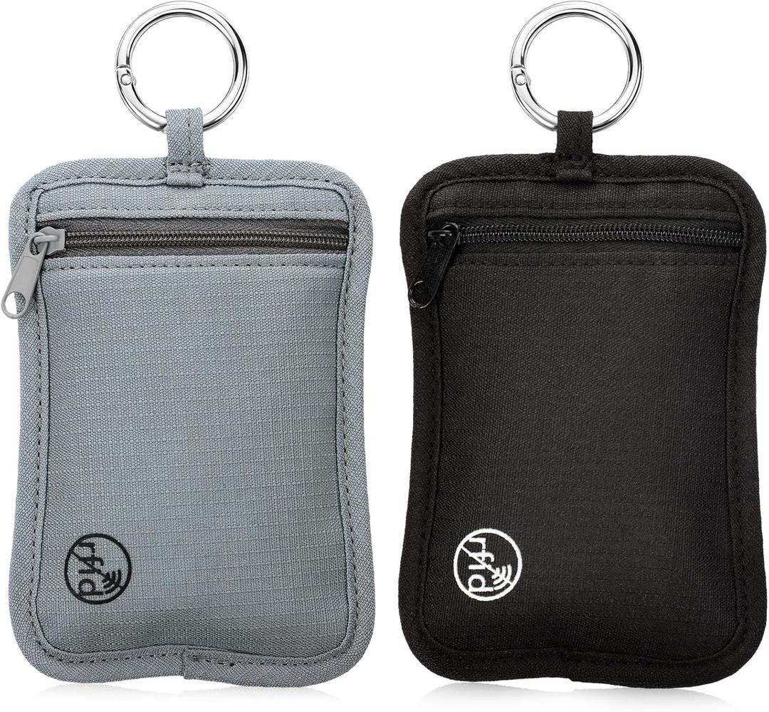 Paterr 2 Pcs Rfid Protected Stash Pouch Clip on Anti Theft Belt Wallet Travel Money purse Minimalist Keychain Organizer Pouches Bra Wallet Undergarment for ID Cards Cash Women Men (Black, Gray)