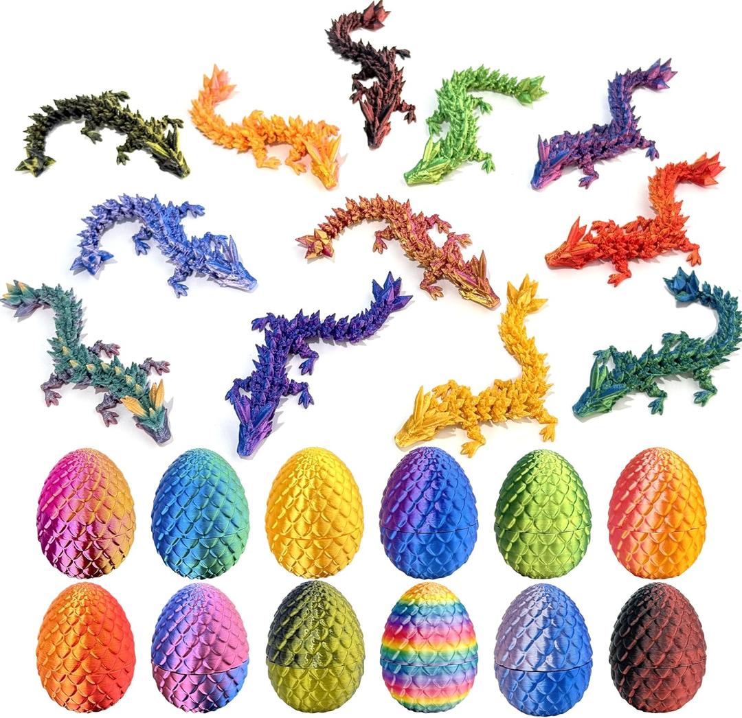 12 Pcs 3D Printed Dragon Eggs with Dragon Inside  Fantasy Collectible, Easter Home & Office Decor (Random Colorful)