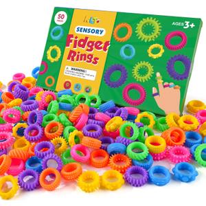Fidget Rings Sensory Toys for Kids: 50 Pack Textured Sensory Rings - Bulk Fidgets for Classroom Prizes - Quiet Fidget Toys for Autism Stress Relief -Fun Party Favors Sensory Bin Filler