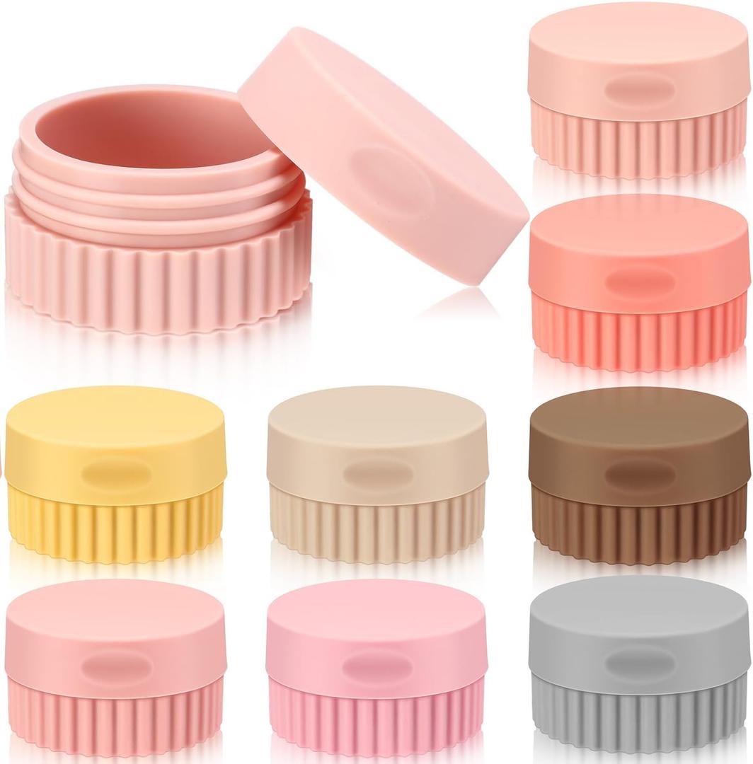Maxcheck 8 Pcs Travel Containers for Toiletries 0.68 Oz/20 ml Small Silicone Cream Jar with Lid Mini Leakproof Lotion Jar Refillable Travel Cosmetic Container for Face Body Skin Cream (Novel Color)