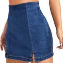 Floerns Women's Casual Split Hem High Waist Denim Skorts Skirt Shorts (Blue, M)
