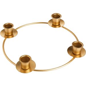 Chengu 1 Pcs Christmas Advent Candle Holder Xmas Metal Advent Wreath Candle Holder Metal Taper 4 Candles Stand for Table Wreath Candelabra Holiday Decor (Gold)