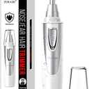Ear and Nose Hair Trimmer Clipper - 2024 Professional Painless Eyebrow & Facial Hair Trimmer for Men Women, Battery-Operated Trimmer with IPX7 Waterproof, Dual Edge Blades for Easy Cleansing White