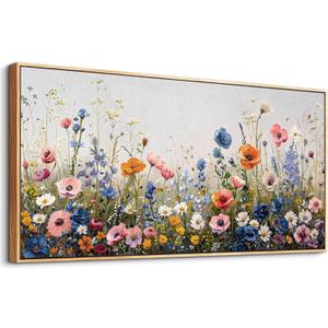 Wapluam Large Framed Canvas Wall Art For Living Room Wall Decorations For Bedroom Abstract Wall Painting Flowers Wall Pictures Home Decor Prints Posters Modern Room Home Decor Wood Framed 24" x 48"