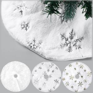 3 Pack Mini Christmas Tree Skirt White with Silver Snowflake Mat 15 Small Christmas Tree Skirt Faux Fur Plush Sequin Fluffy for Xmas Holiday Party Indoor Outdoor Home Decoration (White, Gold, Sliver)