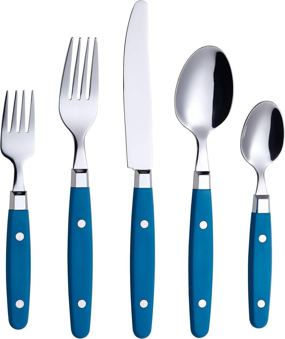 ANNOVA Silverware Set Stainless Steel Cutlery Color Handle With Rivet/Retro Flatware (Sapphire Blue, 20 Pieces)