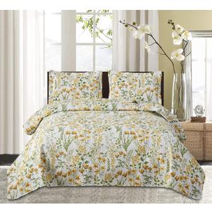 Floral Bedspread Coverlet King Size Quilt Set Bedding Home Lightweight Coverlet Floral Quilt Bedspread King Bed Reversible Bedding Yellow Flower Green Leaves Quilt Collections for All Season