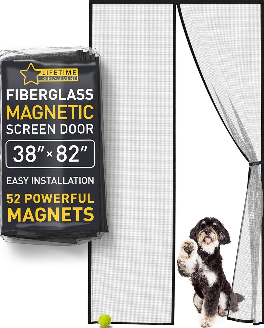 Flux Phenom Magnetic Screen Door  2025 Upgraded Fine Weave Mesh Screen, Heavy Duty 52 Magnets, No-Gap Seal, Pet & Scratch Resistant, Includes 2 Easy Install Kits, 38"x82"
