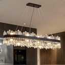 Siljoy Modern Crystal Chandelier for Dining Room, 20 Lights Large Black Rectangular 2-Tiers K9 Crystal Raindrop Chandelier Pendant Ceiling Light Fixture for Living Room Kitchen Island Bar L52