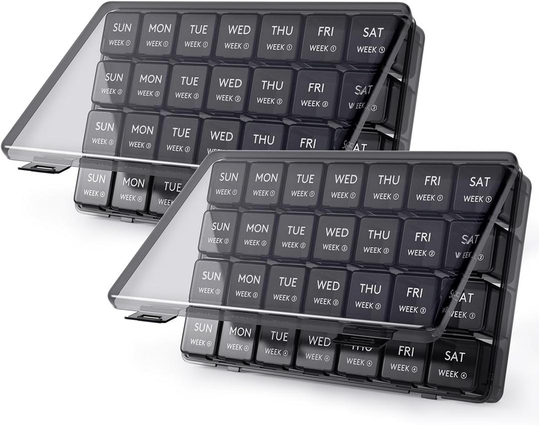Lifewit Monthly Pill Organizer, 28 Day Pill Box, 4 Weeks One Month Pill Cases, Large Compartments Medicine Organizer for Vitamins, Fish Oils, Supplements, 2 Pack (56 grids, Black)