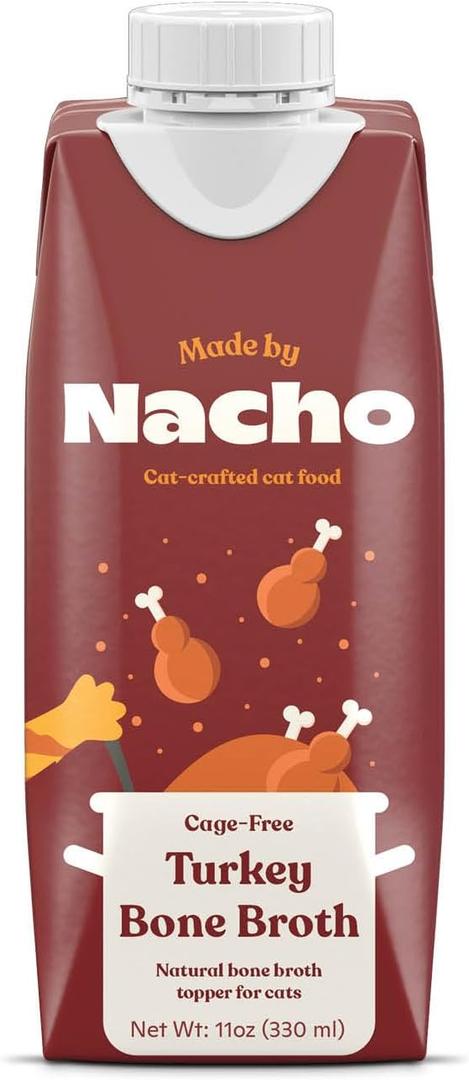Made by Nacho Bone Broth Cat Food Topper for Hydration and Picky Eaters - Add Protein and Flavor to Your Dry Cat Food  Supports Optimal Nutrition, Digestion, Skin & Coat 11 oz. (Pack of 4), Turkey