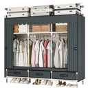 Portable Wardrobe Closet Durable and Easy to Assemble Heavy Duty Clothes Rack with Non-Woven Cover Fabric Best for Bedroom and Easy Storage and Organization (Grey-A)