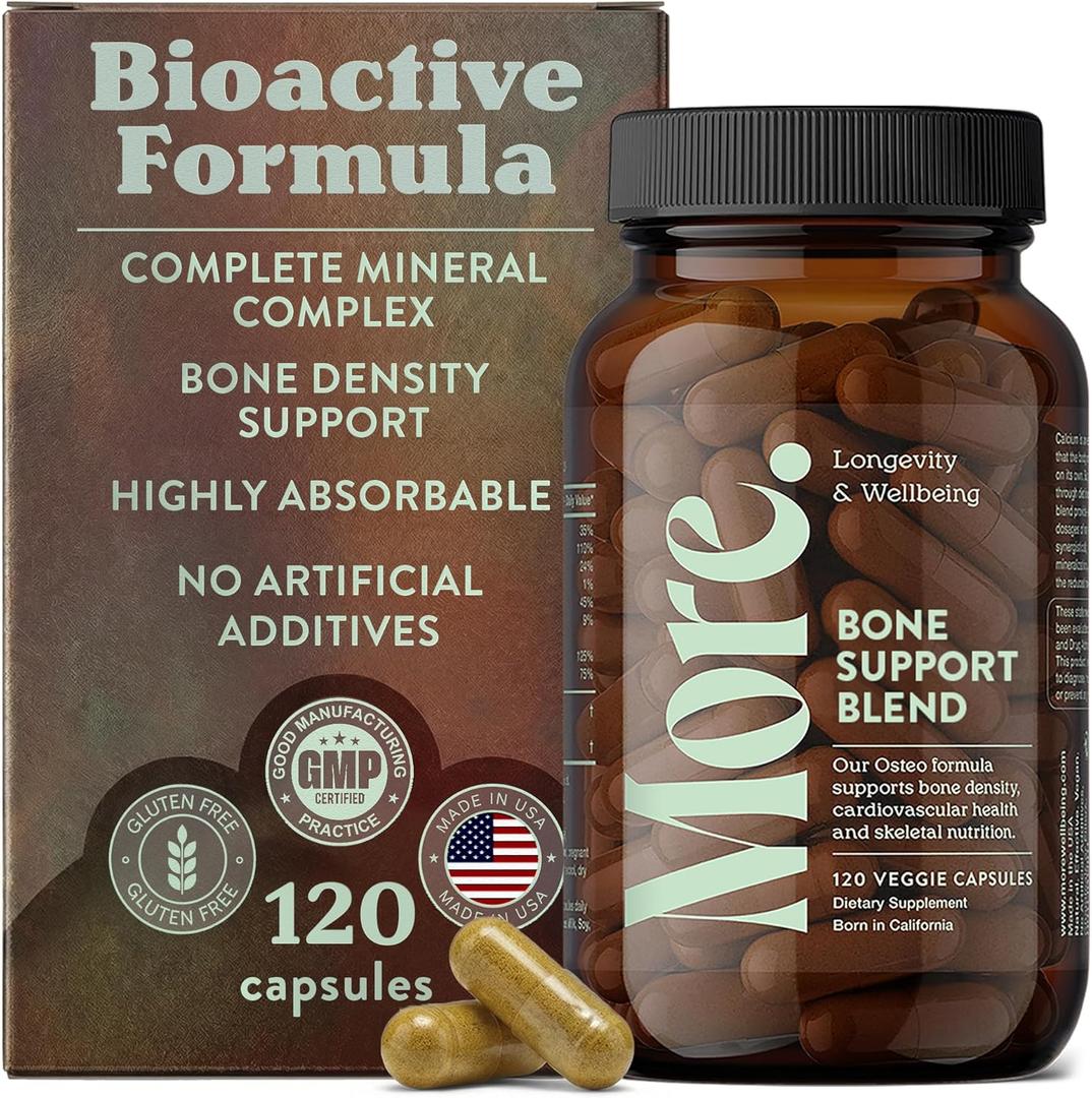 More. Longevity & Wellbeing Premium Calcium Supplement - Bone Strength Supplements with Magnesium, Vitamin D3 + K2 & Zinc for Bone Health Support - 4 Capsule Daily - Easy to Swallow - 120 Capsules, EXP: 07.2027